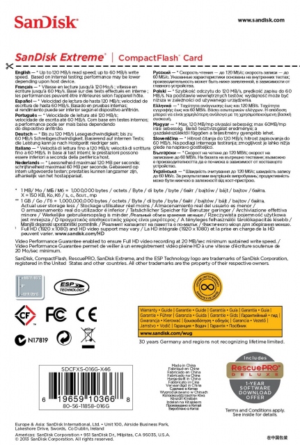 Thẻ nhớ 16GB CompactFlash SanDisk Extreme 800X 4