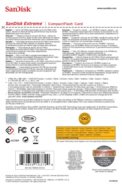 Thẻ nhớ 32GB CompactFlash SanDisk Extreme 800X 4