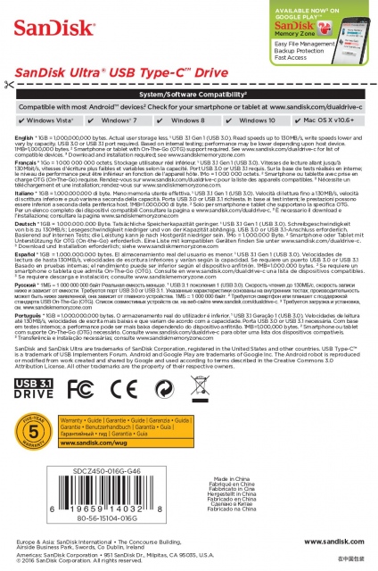 USB OTG Type-C 16GB SanDisk Ultra CZ450 9
