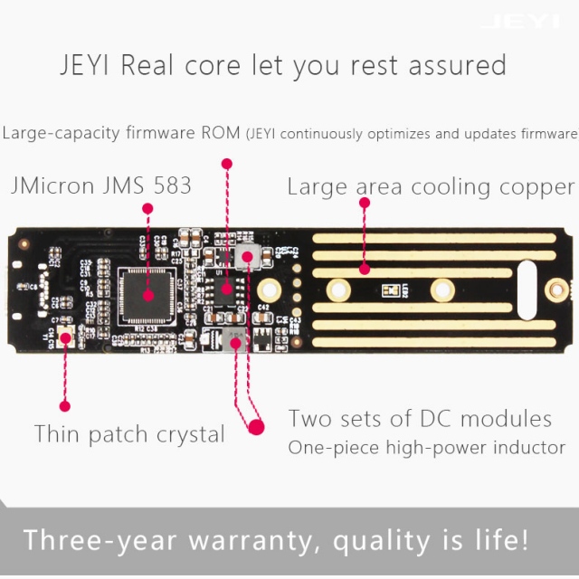 Box chuyển M.2 PCie sang USB 3.1 JEYI i9 JMS583 Nvme Type C - Biến SSD M.2 PCIe thành ổ cứng di động 22