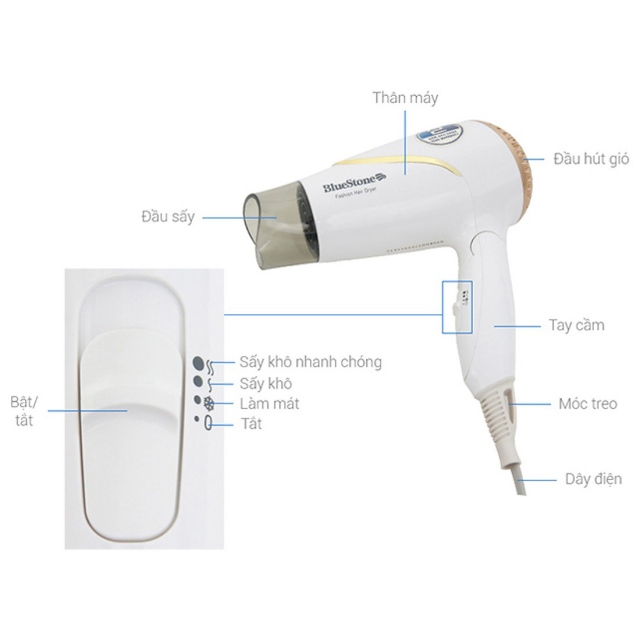 Máy sấy tóc Bluestone HDB-1837 1600W 10