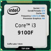 CPU Intel Core i3-9100F TRAY (4.2GHz, 6M, 4 Cores 4 Threads) chưa gồm Fan (Không GPU)