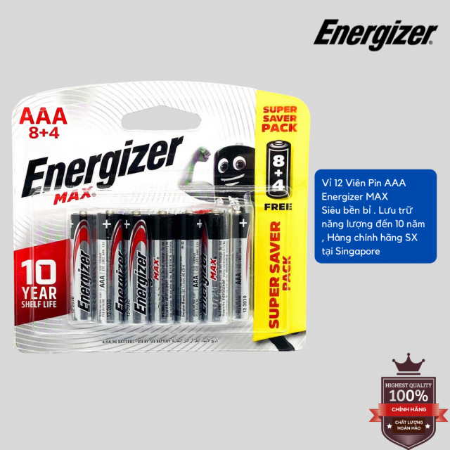 Pin Energizer Max E92 BP8+4 AAA 5