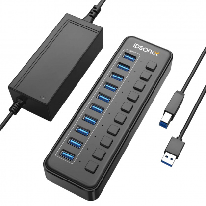 Bộ chia 10 cổng USB 3.0 công tắc riêng IDSONIX IBU3-10A-BK-BP