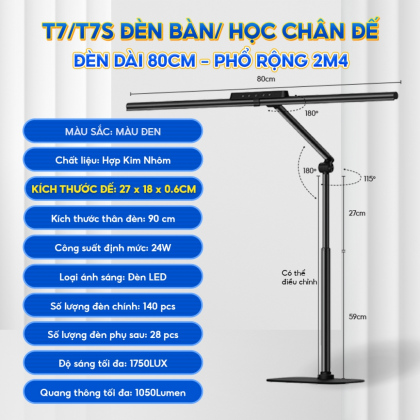 Đèn bàn học bảo vệ mắt, chống cận Mopi Light T7 (Có chân đế - Màu đen)