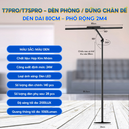 Đèn cây sofa phòng khách, đèn phòng đứng Mopi Light T7 PRO (Màu đen)