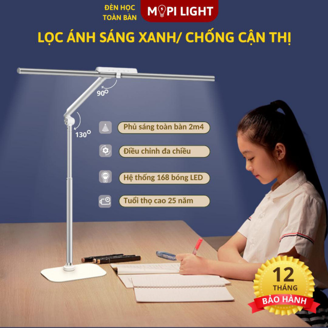 Đèn bàn học bảo vệ mắt, chống cận Mopi Light T7S (Có chân đế - Màu bạc) 2